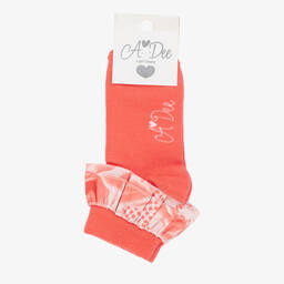A Dee-Girls Coral Pink Frilly Ankle Socks | Childrensalon Outlet