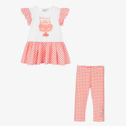 A Dee-Girls Coral Pink Gingham Leggings Set | Childrensalon Outlet