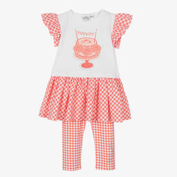 A Dee-Girls Coral Pink Gingham Leggings Set | Childrensalon Outlet