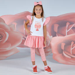 A Dee-Girls Coral Pink Gingham Leggings Set | Childrensalon Outlet
