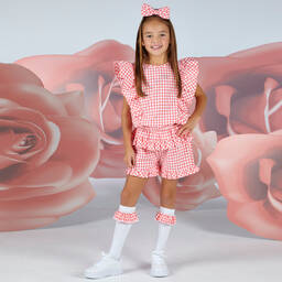 A Dee-Кораллово-розовый топ и шорты в клетку | Childrensalon Outlet
