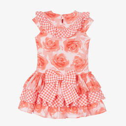 A Dee-Кораллово-розовое хлопковое платье с розами | Childrensalon Outlet