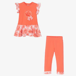 A Dee-Кораллово-розовый топ с розами и легинсы | Childrensalon Outlet