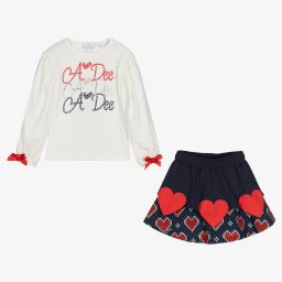 A Dee-Girls Cotton Hearts Skirt Set | Childrensalon Outlet