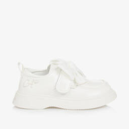 A Dee-Girls Faux Patent White Loafers | Childrensalon Outlet