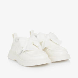 A Dee-Girls Faux Patent White Loafers | Childrensalon Outlet