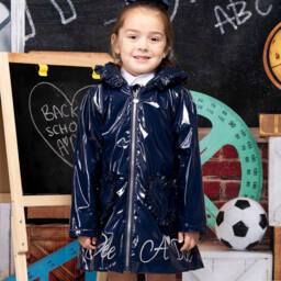 A Dee-Girls Glossy Navy Rain Jacket | Childrensalon Outlet
