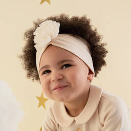 آدي-طوق للرأس قطن جيرسي وتول لون ذهبي للبنات | Childrensalon Outlet