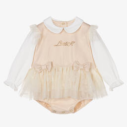 A Dee-Girls Gold Cotton & Tulle Shortie | Childrensalon Outlet