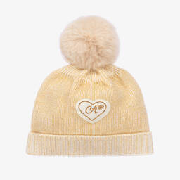A Dee-Girls Gold & Ivory Pom Pom Hat | Childrensalon Outlet
