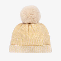 A Dee-Girls Gold & Ivory Pom Pom Hat | Childrensalon Outlet