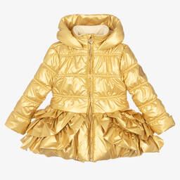 A Dee-Girls Gold Ruffle Hooded Coat | Childrensalon Outlet
