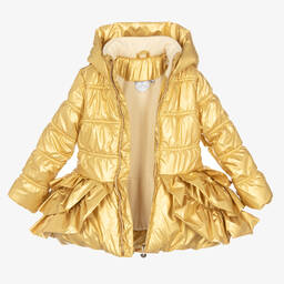A Dee-Girls Gold Ruffle Hooded Coat | Childrensalon Outlet