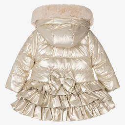 A Dee-Girls Gold Ruffle Hooded Puffer Coat | Childrensalon Outlet