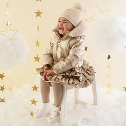 A Dee-Girls Gold Ruffle Hooded Puffer Coat | Childrensalon Outlet