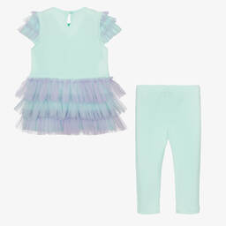 A Dee-Girls Green Cotton Ruffle Leggings Set | Childrensalon Outlet