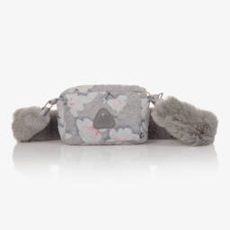 آدي-Girls Grey Floral Jersey Bag (17cm) | Childrensalon Outlet