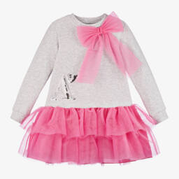 A Dee-Girls Grey Tulle Bow Dress | Childrensalon Outlet