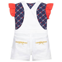 A Dee-Girls Ivory & Blue Dungaree Shorts Set | Childrensalon Outlet
