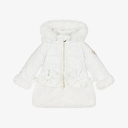 A Dee-Girls Ivory Faux Fur Padded Coat | Childrensalon Outlet