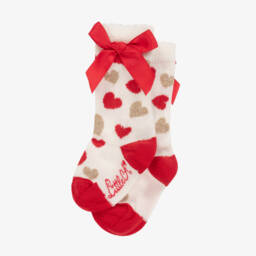 A Dee-Girls Ivory Heart Patterned Socks | Childrensalon Outlet
