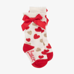 A Dee-Girls Ivory Heart Patterned Socks | Childrensalon Outlet