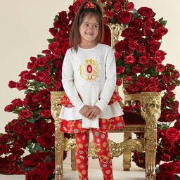 A Dee-Girls Ivory & Red Cotton Leggings Set | Childrensalon Outlet