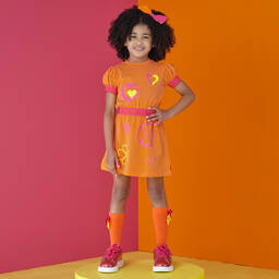A Dee-Girls Orange Cotton Heart Dress | Childrensalon Outlet