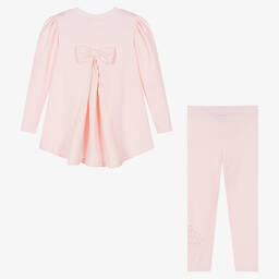 A Dee-Girls Pale Pink Cotton Leggings Set | Childrensalon Outlet