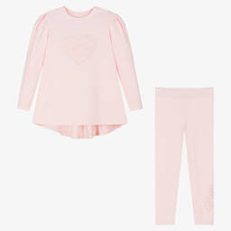 A Dee-Girls Pale Pink Cotton Leggings Set | Childrensalon Outlet
