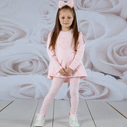 A Dee-Girls Pale Pink Cotton Leggings Set | Childrensalon Outlet