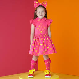 A Dee-فستان بطبعة قلوب قطن جيرسي لون زهري فاقع | Childrensalon Outlet