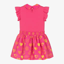 A Dee-فستان بطبعة قلوب قطن جيرسي لون زهري فاقع | Childrensalon Outlet