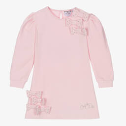 A Dee-Girls Pink Cotton Jersey Bow Dress | Childrensalon Outlet