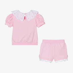 آدي-طقم شورت قطن جيرسي لون أبيض وزهري للبنات | Childrensalon Outlet