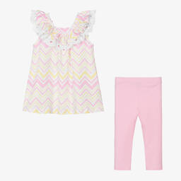 A Dee-Girls Pink Cotton Zigzag Leggings Set | Childrensalon Outlet