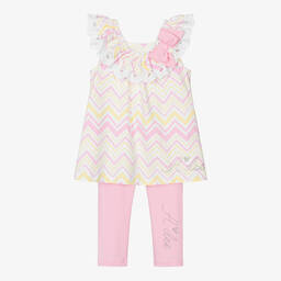 A Dee-Girls Pink Cotton Zigzag Leggings Set | Childrensalon Outlet