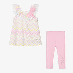 A Dee-Girls Pink Cotton Zigzag Leggings Set | Childrensalon Outlet