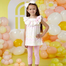 A Dee-Girls Pink Cotton Zigzag Leggings Set | Childrensalon Outlet