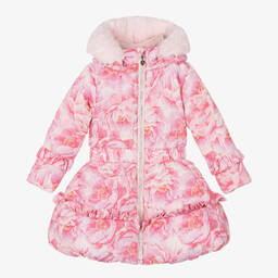 A Dee-Girls Pink Floral Puffer Coat | Childrensalon Outlet
