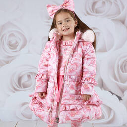 A Dee-Girls Pink Floral Puffer Coat | Childrensalon Outlet