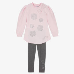 A Dee-Girls Pink & Grey Cotton Leggings Set | Childrensalon Outlet