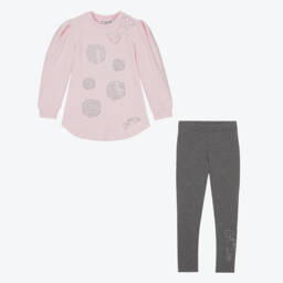 A Dee-Girls Pink & Grey Cotton Leggings Set | Childrensalon Outlet