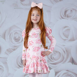 A Dee-Girls Pink Houndstooth Floral Dress | Childrensalon Outlet