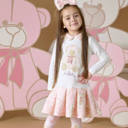 A Dee-Girls Pink & Ivory Bear Dress | Childrensalon Outlet