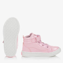 آدي-ترينرز بكاحل عالي جلد صناعي لامع لون زهري | Childrensalon Outlet