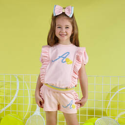 A Dee-Girls Pink Tennis Logo Shorts Set | Childrensalon Outlet