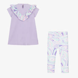 A Dee-Girls Purple Cotton Abstract Leggings Set | Childrensalon Outlet