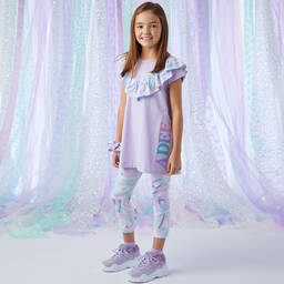 A Dee-Girls Purple Cotton Abstract Leggings Set | Childrensalon Outlet