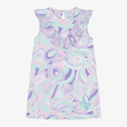 A Dee-Girls Purple Cotton Abstract Print Dress | Childrensalon Outlet